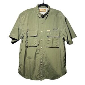 Remington Mens Olive Green Short Sleeve Vented Fishing Shirt Medium Utility
